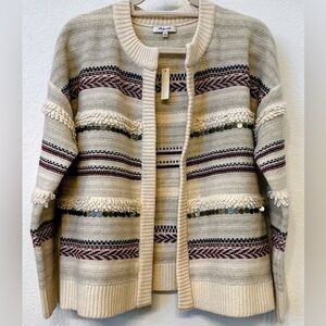 Madewell Merino Wool Cardigan NWT Fringe Coin Stripe Boho Cozy Size M